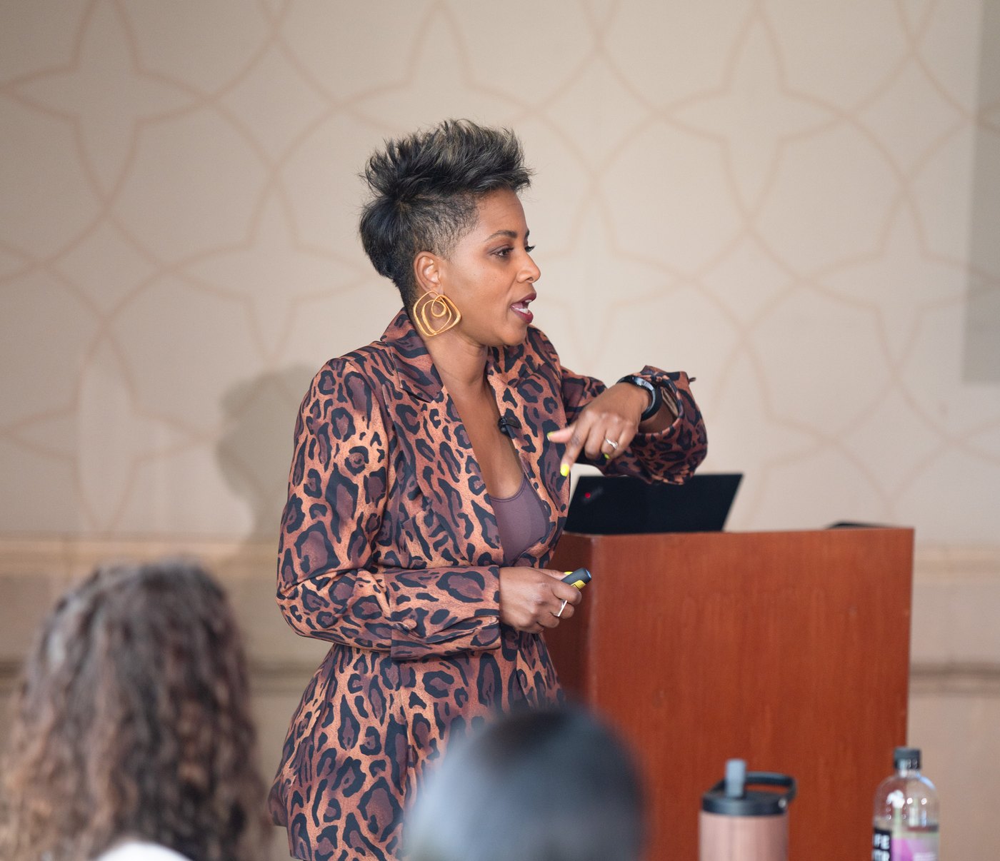 Tiana Sanchez speaking to the room